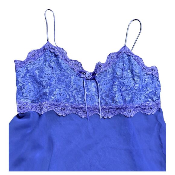 Vintage 90s Y2K Purple Floral Lace Coquette Babydoll Lingerie Mini Dress L - Picture 2 of 8